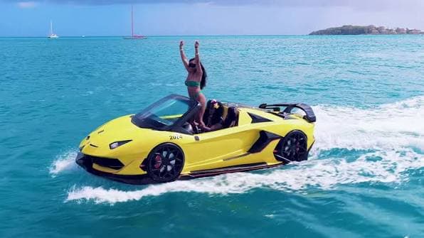 Jet car financing: WaterBoatCar Lamborghini-inspired luxury jetcar on tropical water
