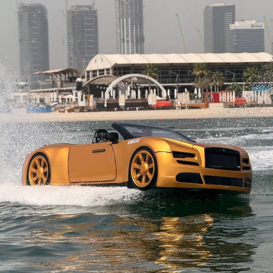 How much does a jet car cost: gold Rolls-Royce-inspired WaterBoatCar jetcar in Dubai marina